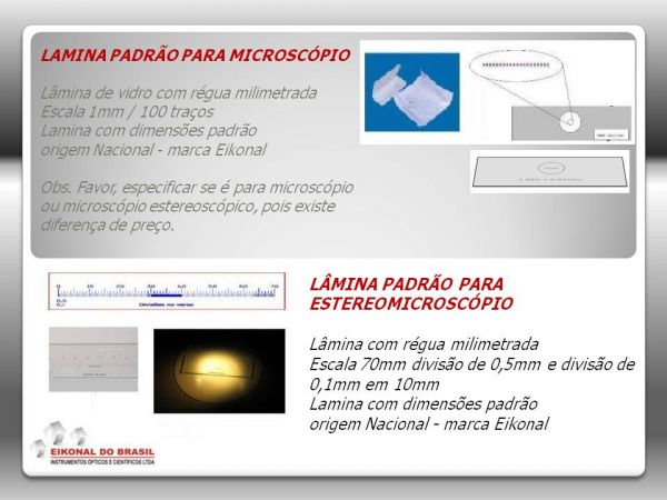 LÂMINA PADRÃO PARA ESTEREOMICROSCÓPIO E MICROSCÓPIOS
